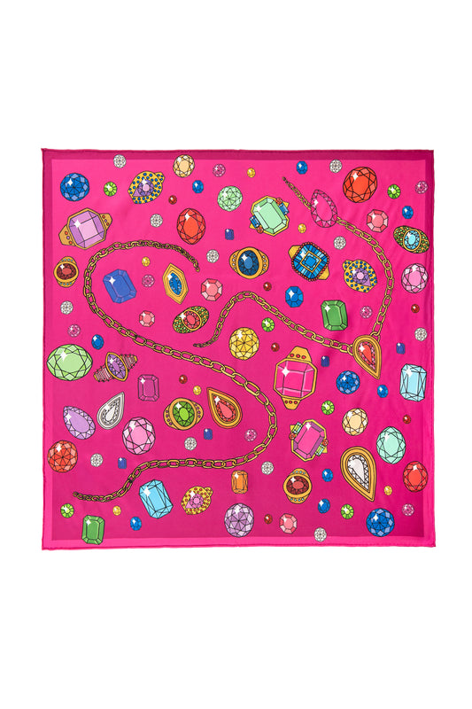 Silk Scarf | Bejewelled | Square Head Scarf | Hot Pink | Karen Mabon x Dinny Hall