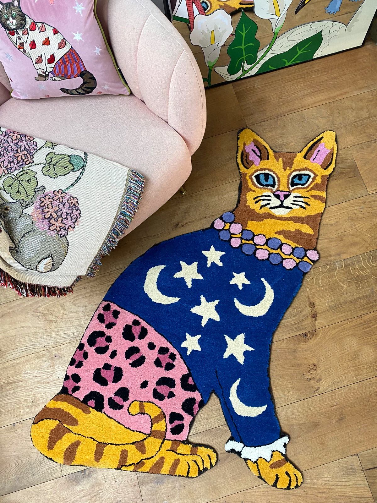 Cat Rug | Stars and Moons | Handmade Wool Animal Rug | Karen Mabon x Courthouse