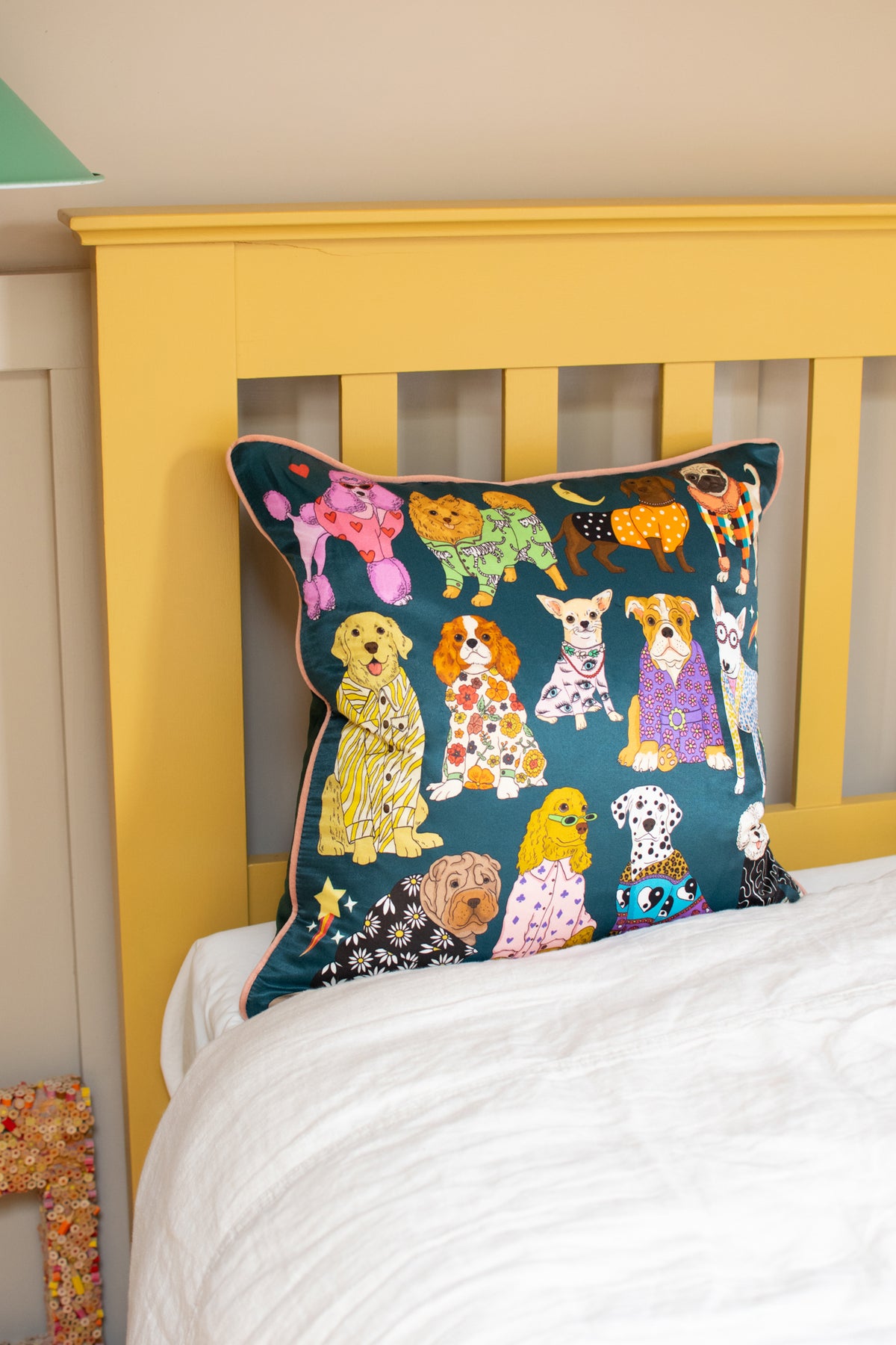 Fashion Dogs Silk Cushion Cover | Teal