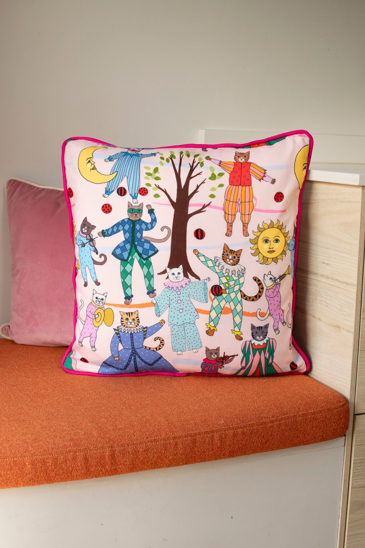 Cat Opera Peach linen cotton cushion 45m x 45cm SALE26