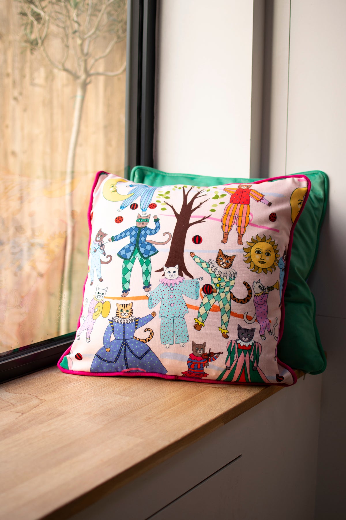 Cat Opera Peach linen cotton cushion 45m x 45cm SALE26