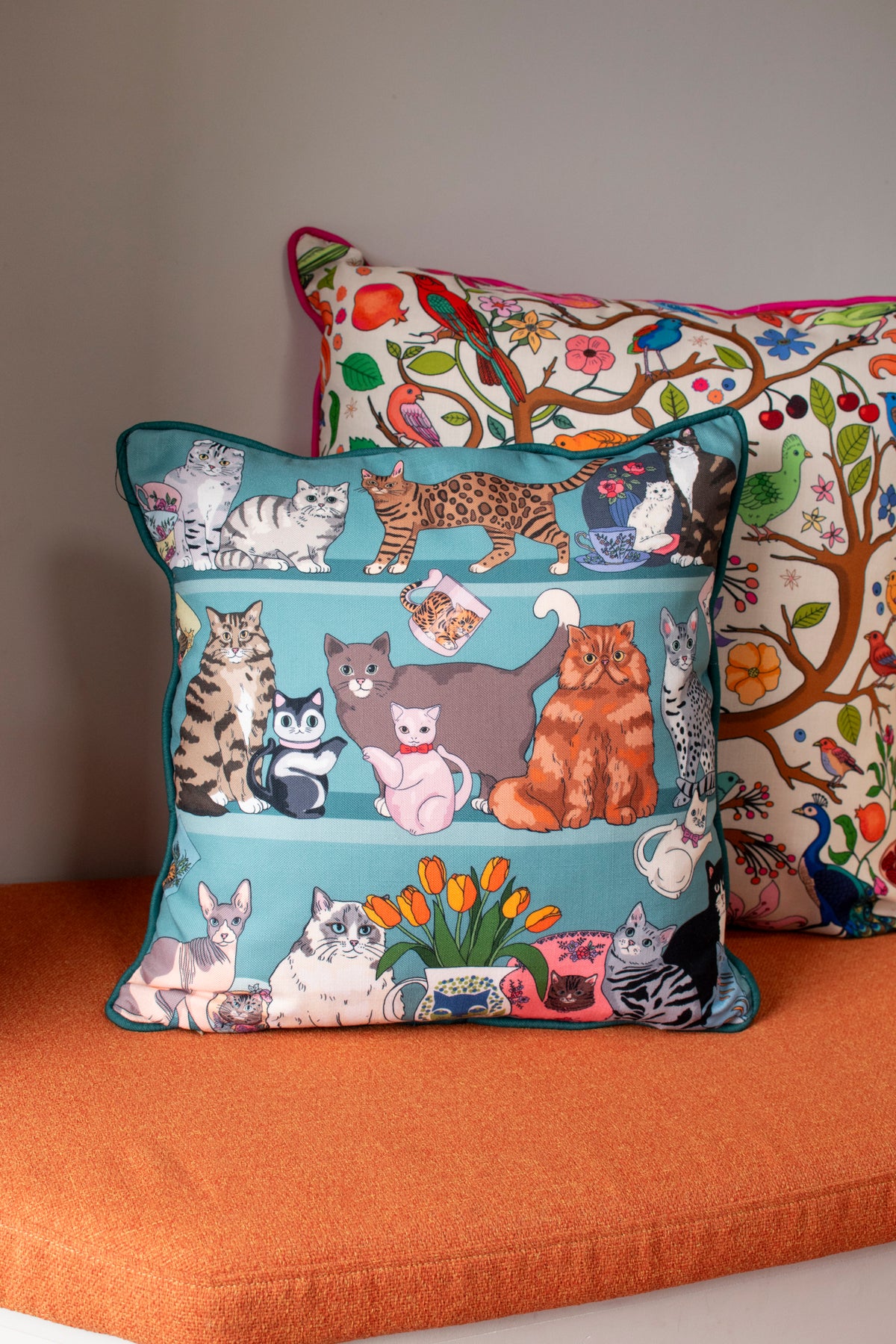 Cat shelf linen / cotton cushion 45cm x 45cm SALE26