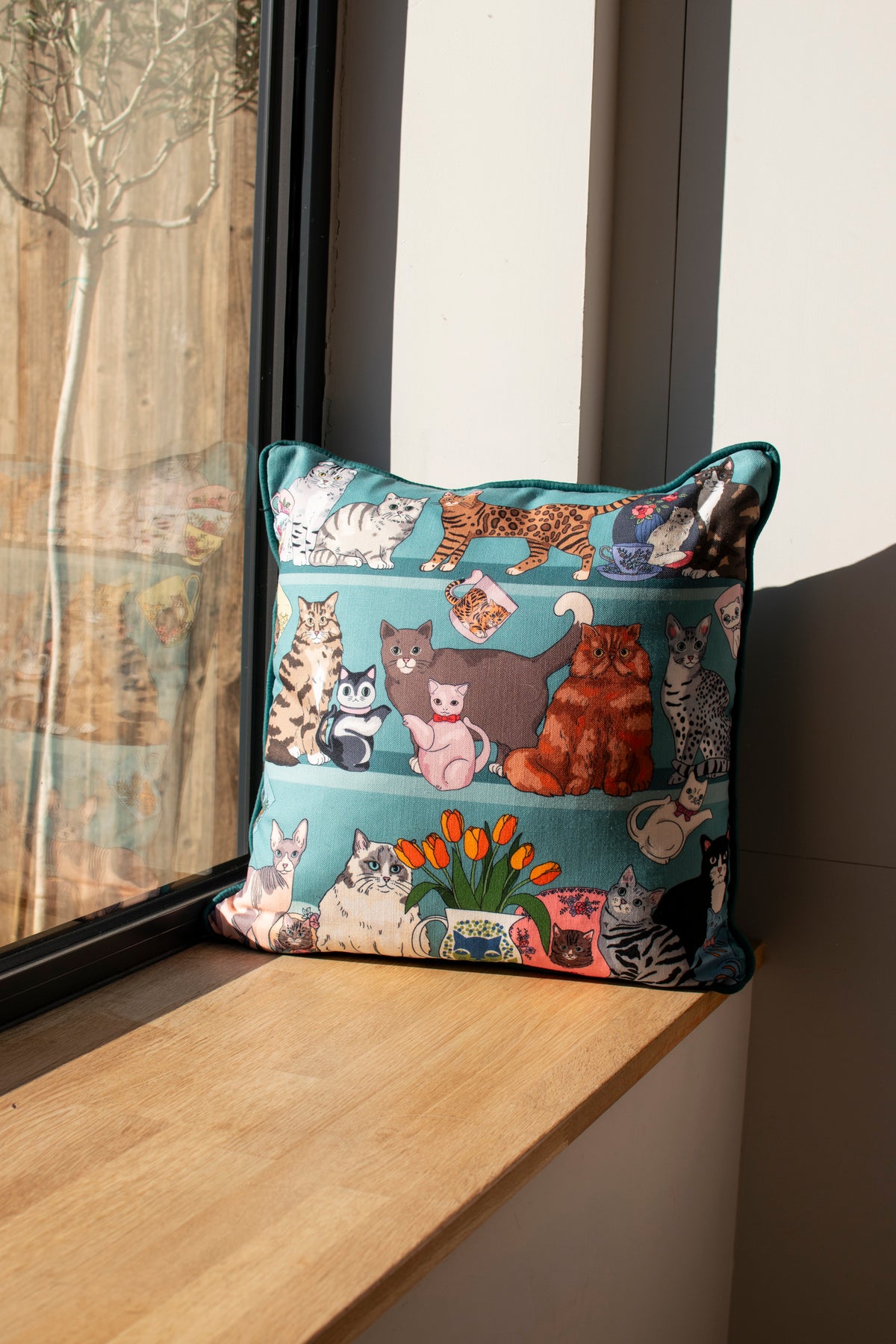 Cat shelf linen / cotton cushion 45cm x 45cm SALE26