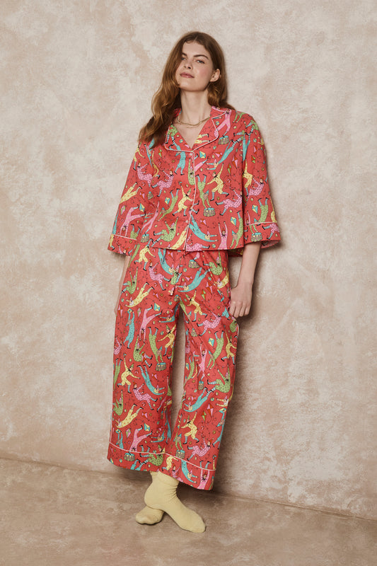 Women's Cotton Pyjama Set | Clowning Around | Circus Print | Red | Karen Mabon