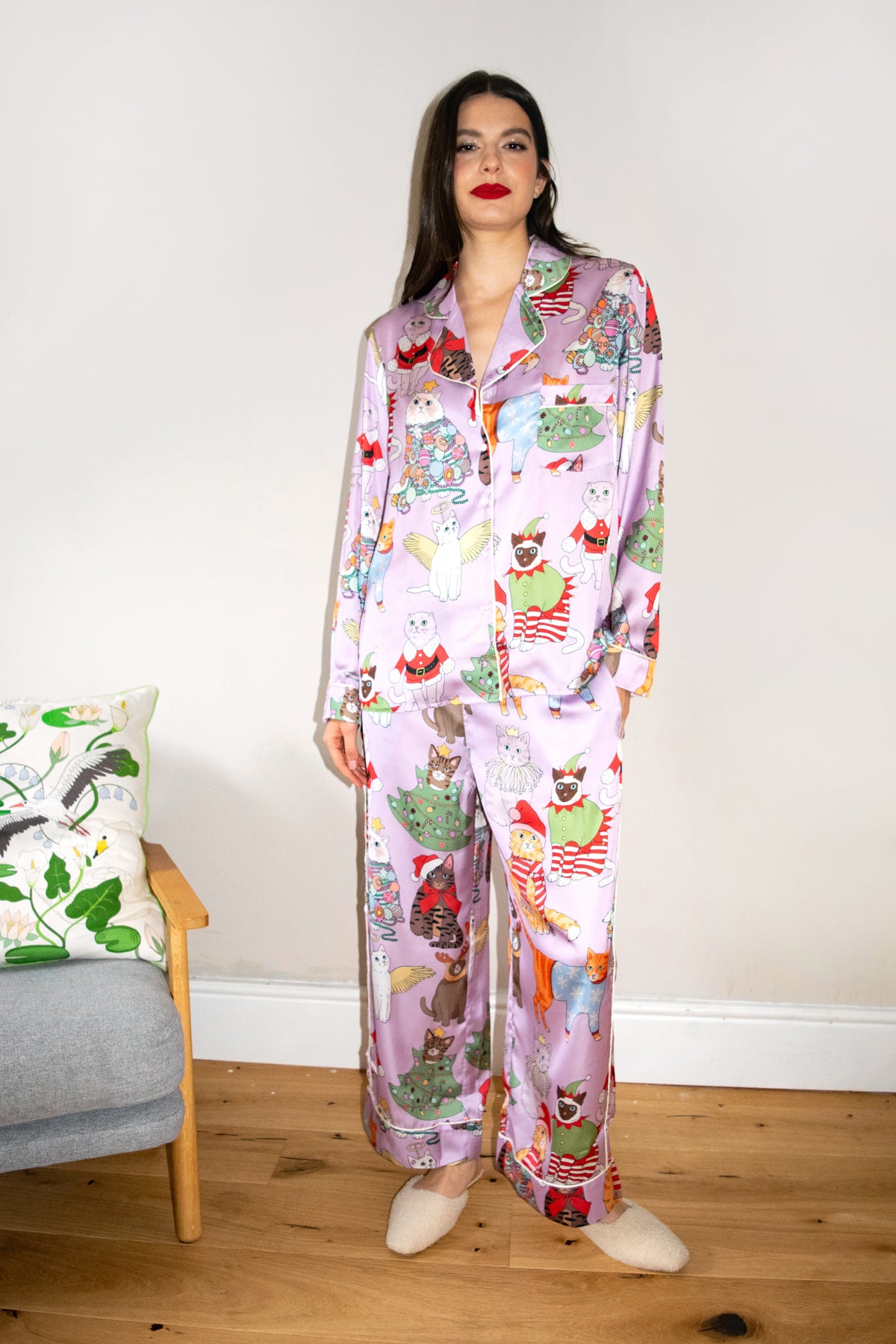 Christmas Cats Satin Pyjama Set