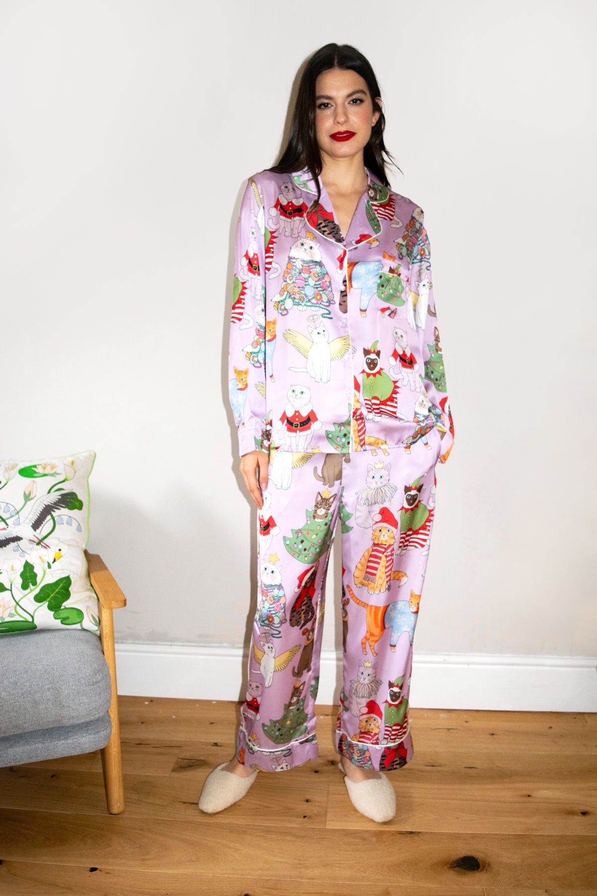 Christmas Cats Satin Pyjama Set