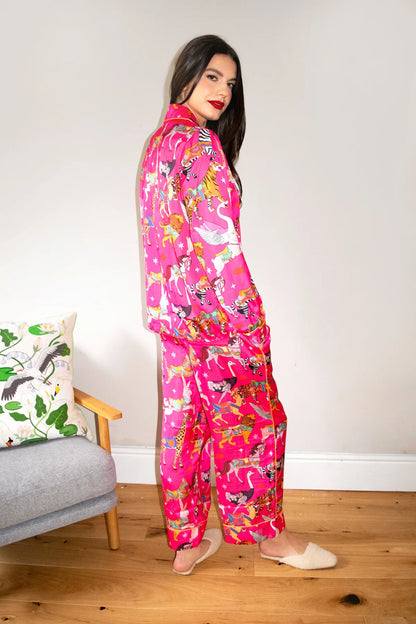 Women's Satin Pyjama Set | Carousel | Pink | Karen Mabon
