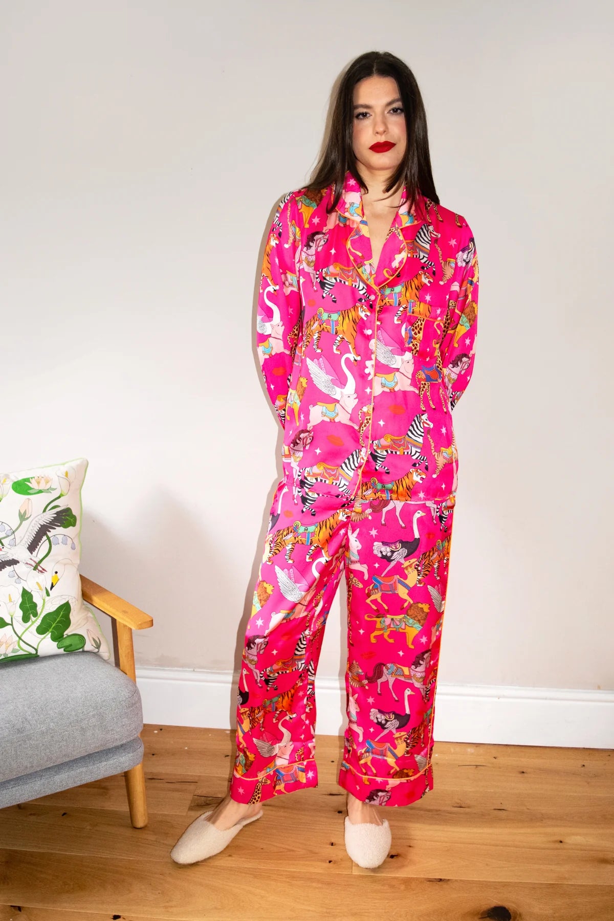 Women's Satin Pyjama Set | Carousel | Pink | Karen Mabon