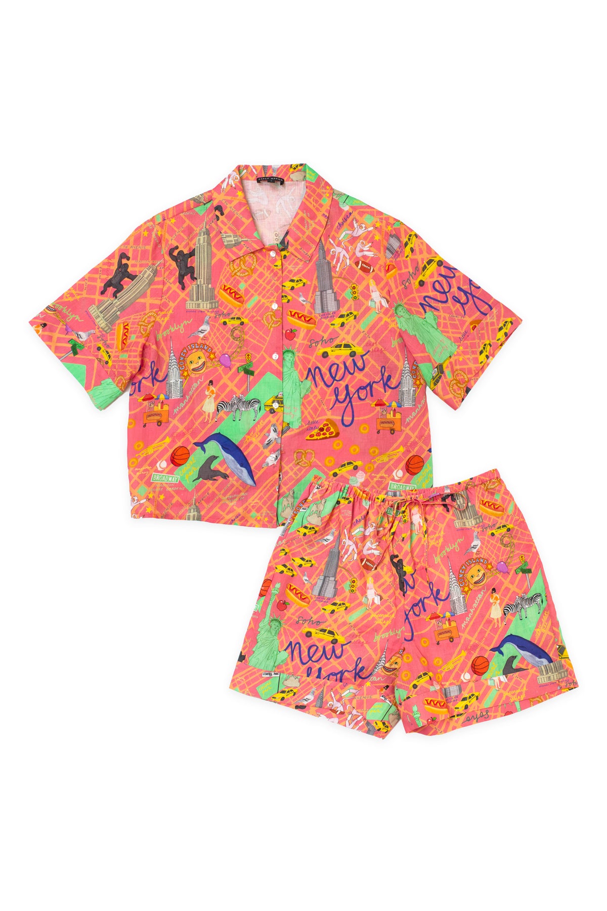 New York Coral Short Linen Pyjama Set