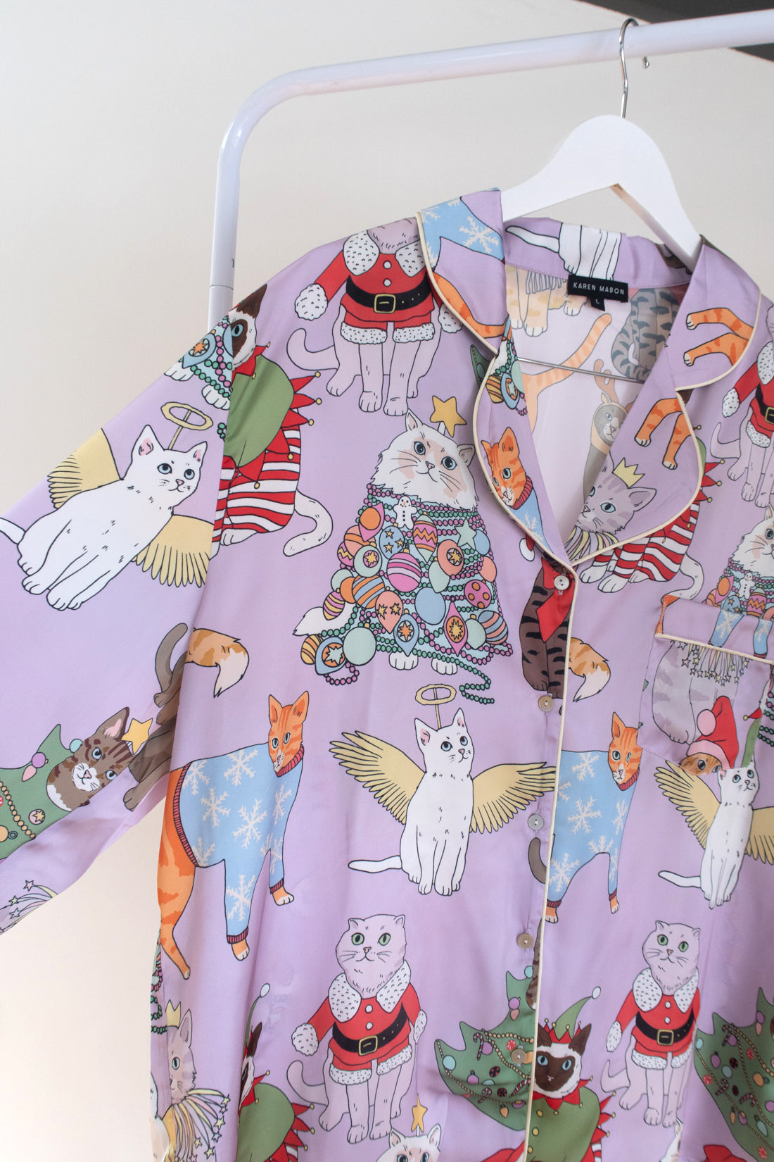 Women's Satin Pyjama Set | Christmas Cats | Cat Pyjamas | Karen Mabon