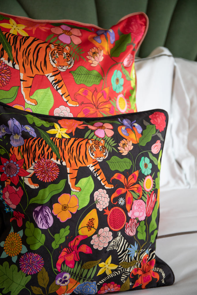 Tiger Bouquet Cushion Cover | Midnight
