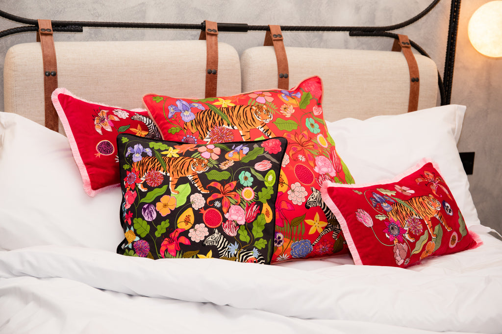 Large Tiger Bouquet Cushion Cover | Crimson