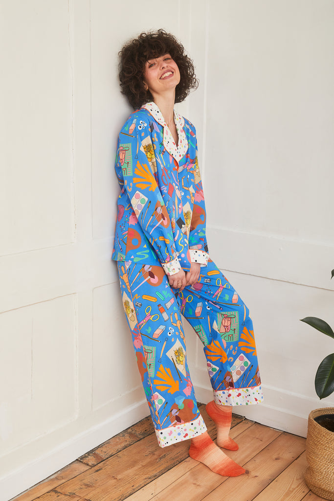 Art School Organic Cotton Pyjama Set | Cobalt