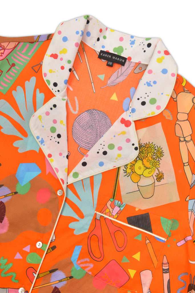 Art School Short Organic Cotton Pyjama Set | Orange