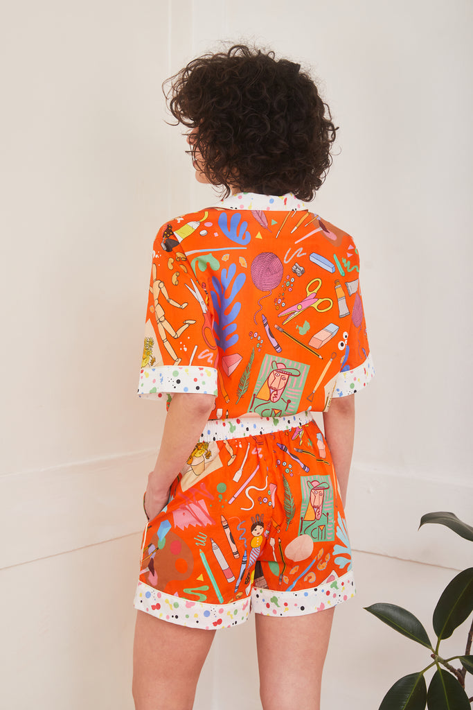 Art School Short Organic Cotton Pyjama Set | Orange