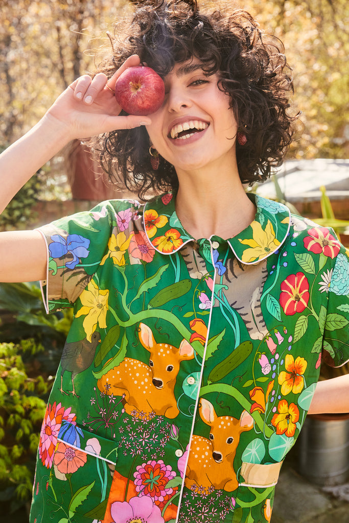 Summer Garden Short Organic Cotton Pyjama Set | Fern