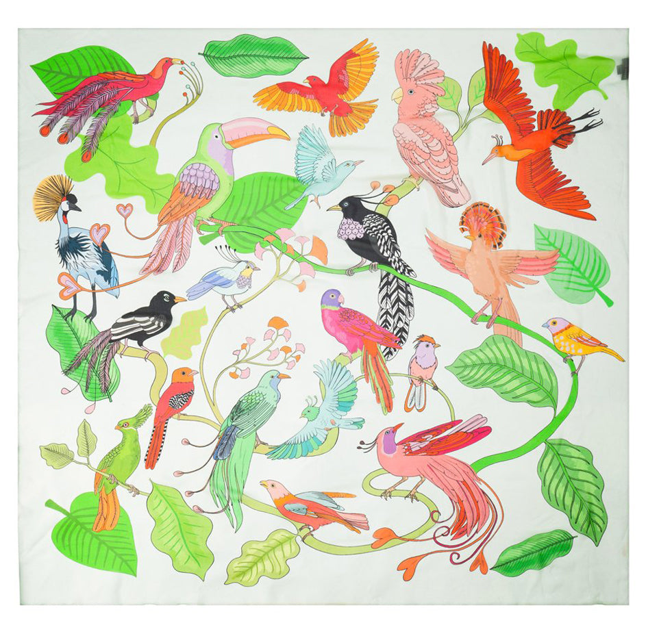 Birds of a Feather Oversized Silk Georgette Scarf | Spearmint