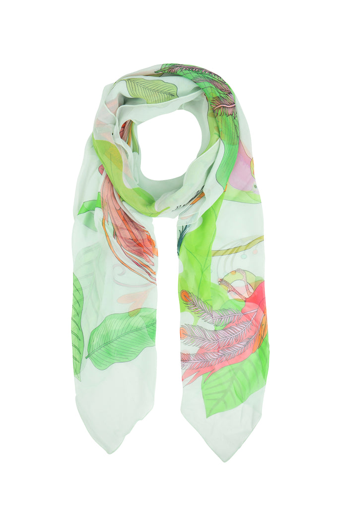Birds of a Feather Oversized Silk Georgette Scarf | Spearmint
