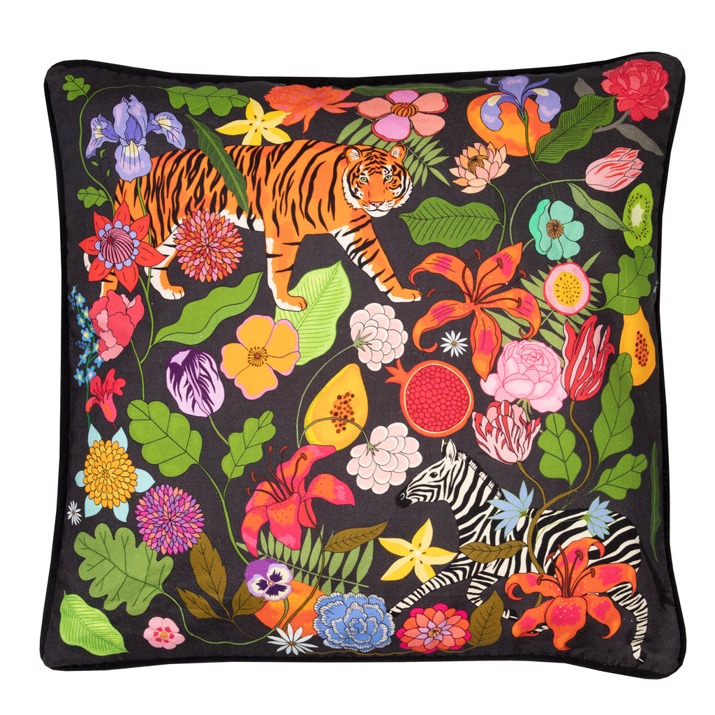 Tiger Bouquet Cushion Cover | Midnight