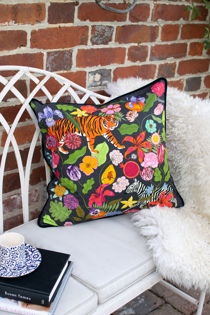Tiger Bouquet Cushion Cover | Midnight